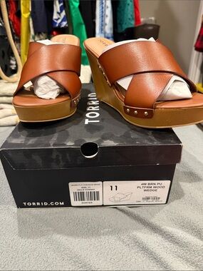 torrid Cognac Crisscross Platform Wedge Sandals